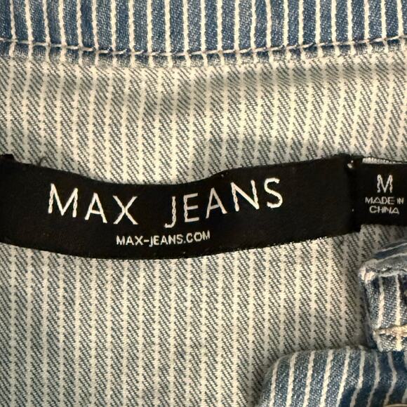 Max Jeans Blue White Striped Denim Trucker Jacket Women’s Medium Casual - Picture 6 of 10